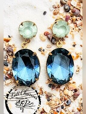 Superior Minimalist Frosty Blue Crystal & Glass Drop Gold Plated Earrings